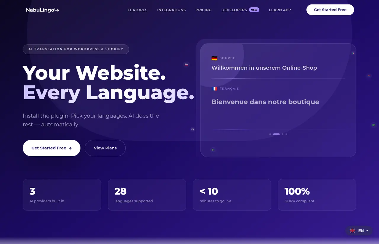 Ansicht der öffentlichen NabuLingo-Marketingwebsite
